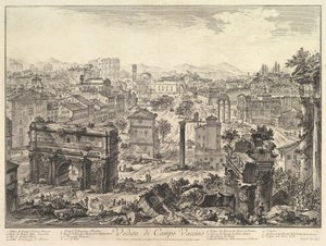 Das Forum Romanum oder Campo Vaccino vom Kapitol aus, mit dem Bogen des Septimius..., ca. 1775 von Giovanni Battista Piranesi