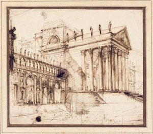 Das Portikus und die Fassade eines aufwendigen neoklassizistischen Gebäudes von Giovanni Battista Piranesi