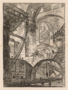 Die Gefängnisse: Eine Perspektive von Bögen mit einem rauchenden Feuer, 1745-1750