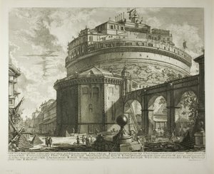 Ansicht des Mausoleums des Kaisers Hadrian (heute Castel Sant’Angelo) von hinten, aus Vedute di Roma (Ansichten von Rom) von Giovanni Battista Piranesi