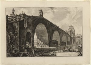 Ansicht der Ponte Molle [oder Milvische Brücke] über den Tiber zwei Meilen außerhalb von Rom, aus Ansichten von Rom
