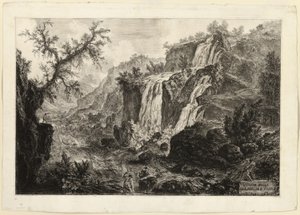 Ansicht des kleinen Wasserfalls und der Stromschnellen, Tivoli, aus Ansichten von Rom von Giovanni Battista Piranesi