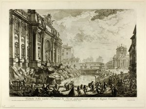 Ansicht des großen Trevi-Brunnens, ehemals Acqua Vergine genannt, aus Ansichten von Rom von Giovanni Battista Piranesi