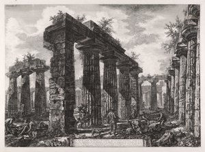 Ansicht der Überreste des Pronaos des Gebäudes, das als Collège des Anfictions bekannt ist, aus Verschiedene Ansichten von Pesto von Giovanni Battista Piranesi