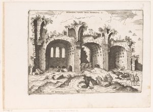 Ansicht der Basilika von Maxentius in Rom (Ruinarum Templi Pacis Prospectus, Praecipua aliquot Romanae Antiquitatis Ruinarum Monimenta) von Giovanni Battista Pittoni (I)