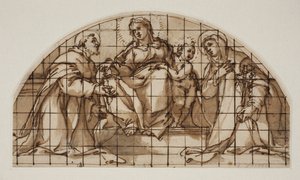Lunette mit der Madonna und dem Kind mit den Heiligen Franziskus von Assisi und Katharina von Siena von Giovanni Battista Ricci