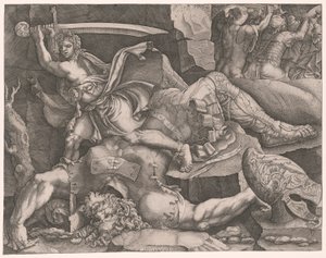 David, der Goliaths Kopf abschneidet von Giovanni Battista Scultori