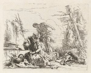 Eine Frau mit gefesselten Armen und vier weitere Figuren, aus Vari capricci (Verschiedene Capriccios) von Giovanni Battista Tiepolo