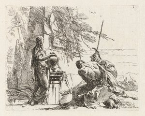 Eine Frau mit den Händen auf einer Vase, ein Soldat und ein Sklave, aus Vari capricci
