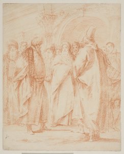 Eine Gruppe von Männern vor einem Tor versammelt von Giovanni Battista Tiepolo