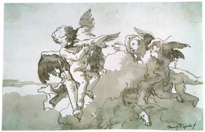 Amoretten mit Tauben und einer Fackel, 17. Jahrhundert
