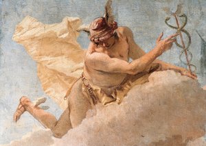 Detail von Merkur, aus Merkur ermahnt Aeneas, Karthago zu verlassen, aus dem Raum der Aeneis in der Palazzina