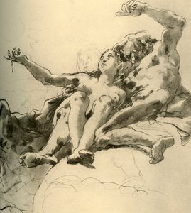 Älterer Mann neben einer jungen Frau, die auf die Sonne zeigt, Mitte des 18. Jahrhunderts, 1928 von Giovanni Battista Tiepolo