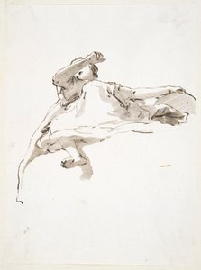 Liegende weibliche Figur, linke Hand auf Globus ruhend, rechter Arm vor dem Gesicht erhoben, von unten gesehen von Giovanni Battista Tiepolo