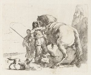 Der Reiter, der neben seinem Pferd steht, aus Vari capricci von Giovanni Battista Tiepolo