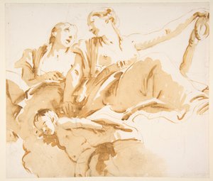 Zwei Frauen, eine hält einen Anker, und ein Putto auf Wolken von Giovanni Battista Tiepolo