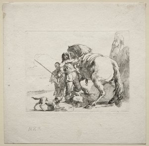 Verschiedene Kaprizen: Der Reiter, der sein Pferd besteigt von Giovanni Battista Tiepolo