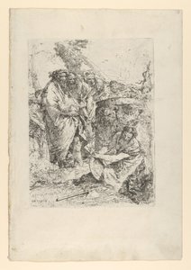 Frau, die vor Zauberern und anderen Figuren kniet, aus den Scherzi, ca. 1743-50