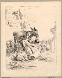Frau mit zwei Kindern und einem Esel, Platte 21 aus den Scherzi di Fantasia von Giovanni Battista Tiepolo