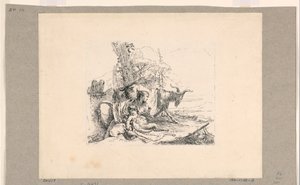 Frau mit einem Satyrkind, aus den Vari Capricci von Giovanni Battista Tiepolo