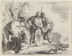 Junger Soldat mit Philosoph und sitzender Frau von Giovanni Battista Tiepolo