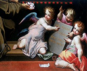 Detail der Konzession des Ablasses von Porziuncola (unten rechts)