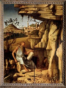 Heiliger Hieronymus in der Wüste Gemälde von Giovanni Bellini, genannt il Giambellino (ca. 1430-1516) 1479 von Giovanni Bellini