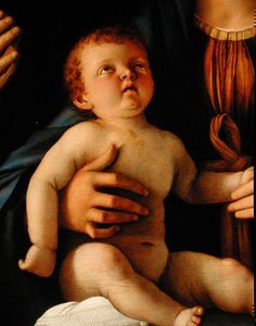 Jungfrau und Kind mit St. Katharina und Maria Magdalena, um 1500 (Detail)