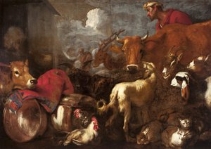 Die Tiere betreten die Arche Noah von Castiglione, Giovanni Benedetto (1610-1665). Öl auf Leinwand, Größe: 170x238