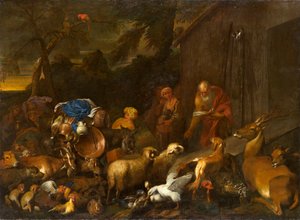 Noah und die Tiere betreten die Arche, ca. 1630-1632 von Giovanni Benedetto Castiglione