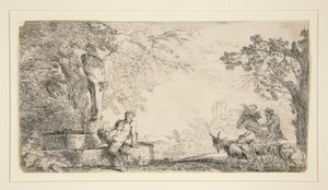 Ein Satyr ruht unter einem Herm von Giovanni Benedetto Castiglione