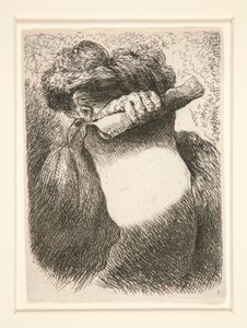 Figur, die eine große Banderole hält, aus der Serie Kleine Studien von Köpfen von Giovanni Benedetto Castiglione