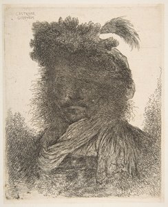 Kopf eines Mannes im Schatten leicht nach links gedreht, aus der Serie der großen Or..., ca. 1645-1650 von Giovanni Benedetto Castiglione