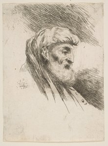 Kopf eines alten bärtigen Mannes nach rechts, aus der Serie Kleine Köpfe im Orient von Giovanni Benedetto Castiglione