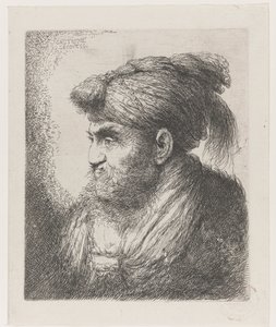 Kopf eines Mannes mit Turban mit Quaste (Grote studie van hoofden met oosterse hoofddeksels) von Giovanni Benedetto Castiglione