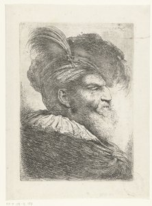 Kopf eines Mannes mit Turban und Pelzmütze