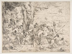 Laban sucht nach Götzen unter Jakobs Besitz von Giovanni Benedetto Castiglione