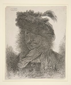 Mann schaut nach vorne mit Gesicht im Schatten von Giovanni Benedetto Castiglione
