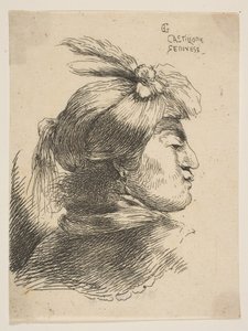 Mann mit kleinem Turban, verziert mit Federn und Band, nach rechts gewandt, aus..., ca. 1645-1650