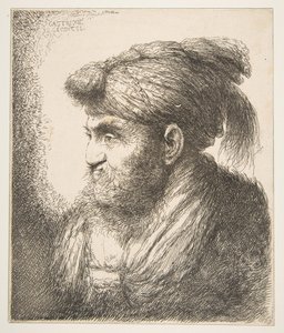 Mann mit Turban nach links gewandt, aus der Serie Große orientalische Köpfe, ca. 1645-50 von Giovanni Benedetto Castiglione