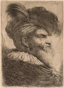 Mann mit langem Bart und Kopfbedeckung, nach rechts gewandt von Giovanni Benedetto Castiglione