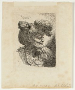 Alter Mann mit einem mit Pelz verzierten Turban, nach rechts blickend, aus kleinen Studien von Köpfen in orientalischer Kopfbedeckung von Giovanni Benedetto Castiglione