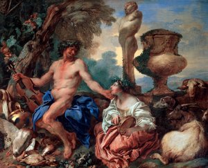 Pastorale Szene. Faun und Schäferin, 1650er Jahre von Giovanni Benedetto Castiglione