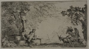 Satyr ruht unter einem Herm von Giovanni Benedetto Castiglione