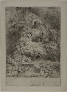 Die Geburt Christi mit Gott dem Vater und Engeln von Giovanni Benedetto Castiglione