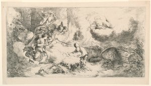 Jungfrau und Kind mit Gott dem Vater und Engeln von Giovanni Benedetto Castiglione