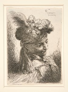 Junger Mann ohne Bart, in 3/4 Ansicht, nach rechts gedreht, nach unten blickend, aus der Serie Les petites têtes von Giovanni Benedetto Castiglione