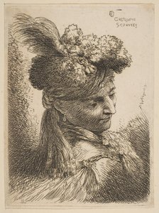 Junger Mann, der drei Viertel nach rechts schaut und einen Pelzhut mit Feder, Juwel trägt..., ca. 1645-50