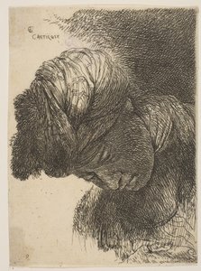 Junger Mann mit gesenktem Kopf, trägt einen Turban, nach links gewandt, aus der Serie von Giovanni Benedetto Castiglione
