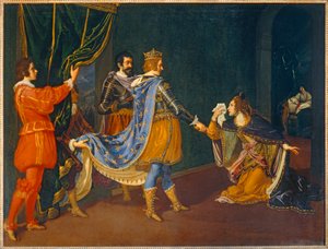 Isabelle von Aragon bittet Karl VIII. für ihren Vater, Alfons, König von Neapel, und ihren Ehemann, Giovanni Galeazzo Sforza, Herzog von Mailand